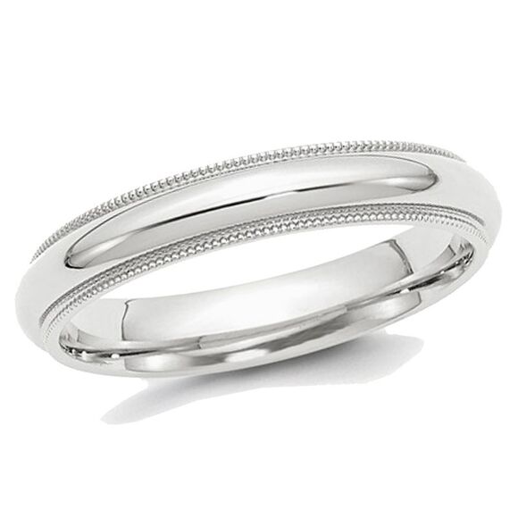 Ladies or Mens Platinum 4mm Comfort Fit Milgrain Wedding Band Ring